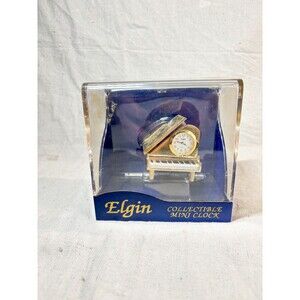 Elgin Gold Tone Baby Grand Piano NIB 2" Quartz Analog Mini Clock
